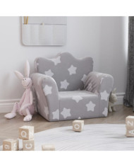 Canapé pour enfants gris clair avec étoiles peluche douce | Mobilier & Déco