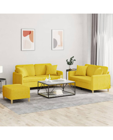 Ensemble de canapés 3 pcs avec coussins jaune clair tissu | Mobilier & Déco