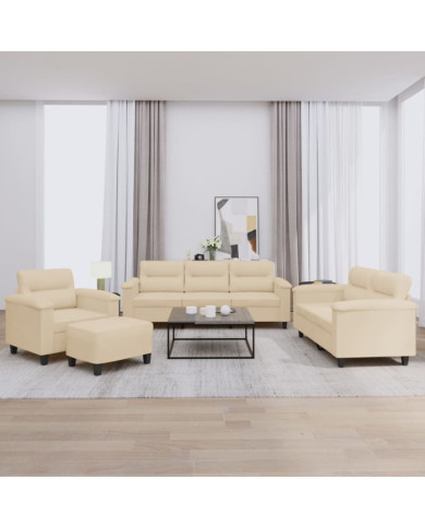 Ensemble de canapés 4 pcs avec coussins crème tissu microfibre | Mobilier & Déco