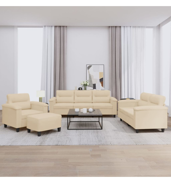 Ensemble de canapés 4 pcs avec coussins crème tissu microfibre | Mobilier & Déco