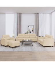 Ensemble de canapés 4 pcs avec coussins crème tissu microfibre | Mobilier & Déco