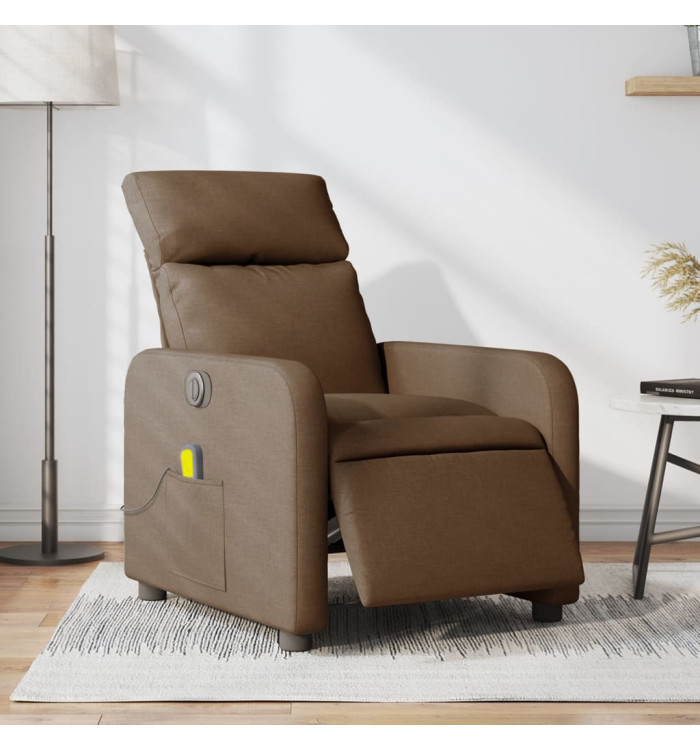 Fauteuil inclinable de massage électrique marron tissu | Mobilier & Déco