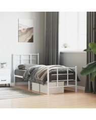 Cadre de lit métal sans matelas avec pied de lit blanc 80x200cm | Mobilier & Déco