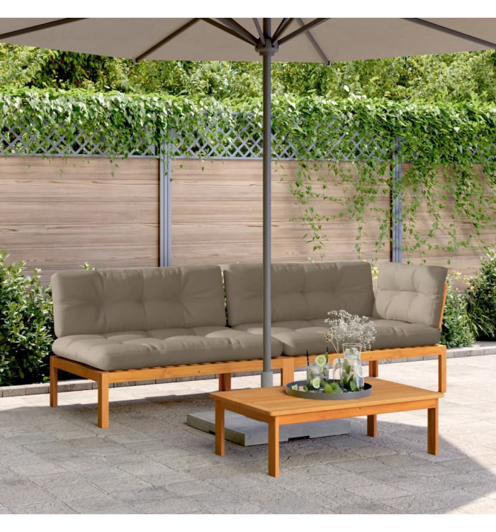 Salon palette de jardin avec coussins 3pcs bois d'acacia massif | Mobilier & Déco