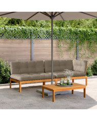Salon palette de jardin avec coussins 3pcs bois d'acacia massif | Mobilier & Déco