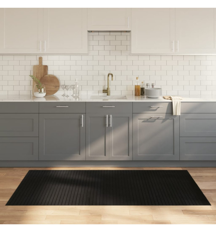 Tapis rectangulaire noir 100x200 cm bambou | Mobilier & Déco