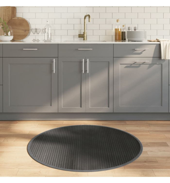 Tapis rond gris 100 cm bambou | Mobilier & Déco