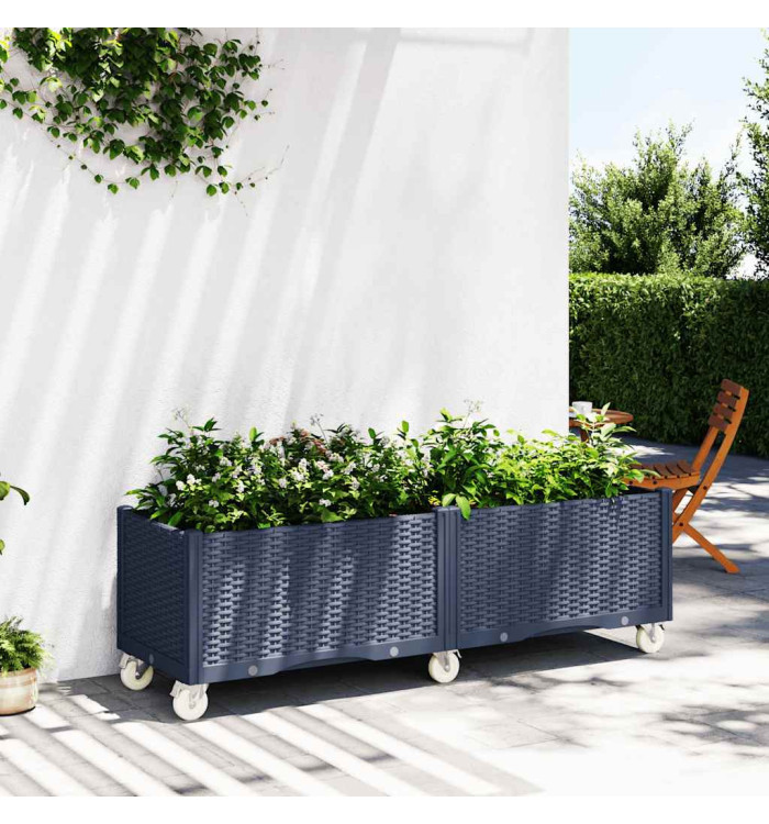 Jardinière à roulettes bleu gris 160x50x54 cm PP | Mobilier & Déco