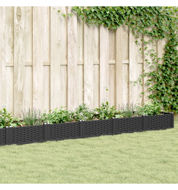 Jardinière avec piquets noir 362,5x42,5x28,5 cm PP | Mobilier & Déco