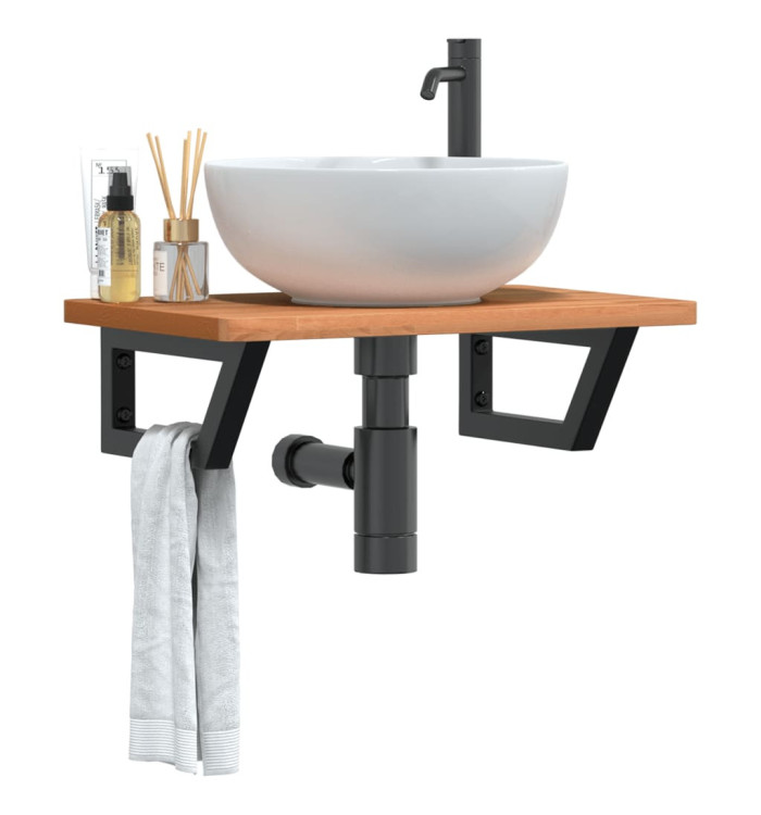Étagère de vasque murale acier et bois massif de hêtre | Mobilier & Déco