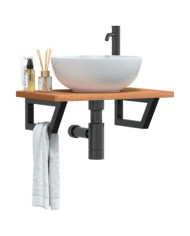 Étagère de vasque murale acier et bois massif de hêtre | Mobilier & Déco