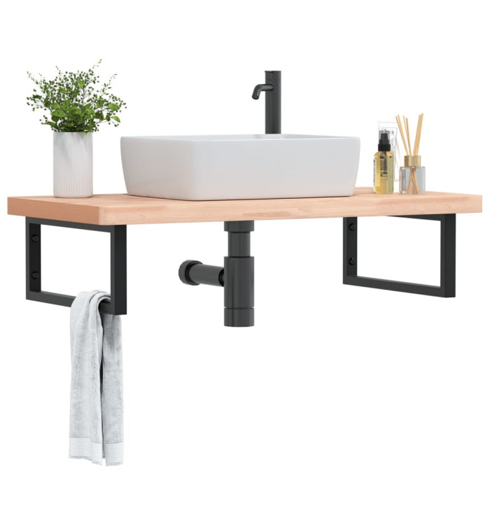 Étagère de vasque murale acier et bois massif de hêtre | Mobilier & Déco