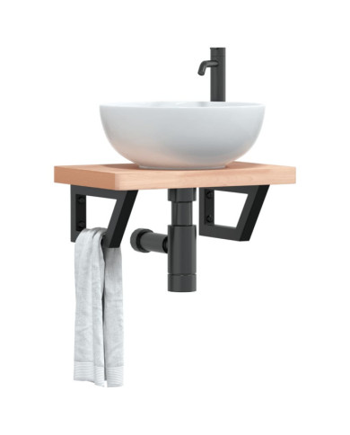 Étagère de vasque murale acier et bois massif de hêtre | Mobilier & Déco