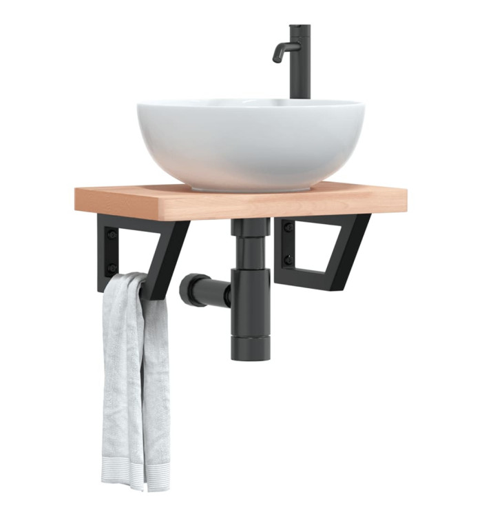 Étagère de vasque murale acier et bois massif de hêtre | Mobilier & Déco