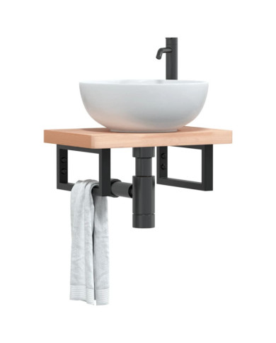 Étagère de vasque murale acier et bois massif de hêtre | Mobilier & Déco