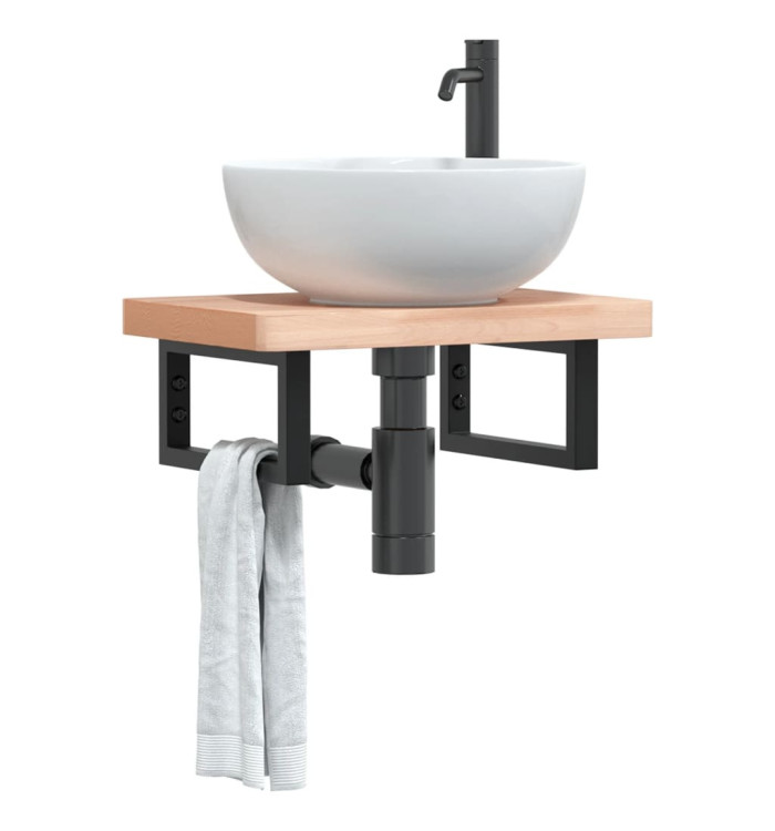Étagère de vasque murale acier et bois massif de hêtre | Mobilier & Déco