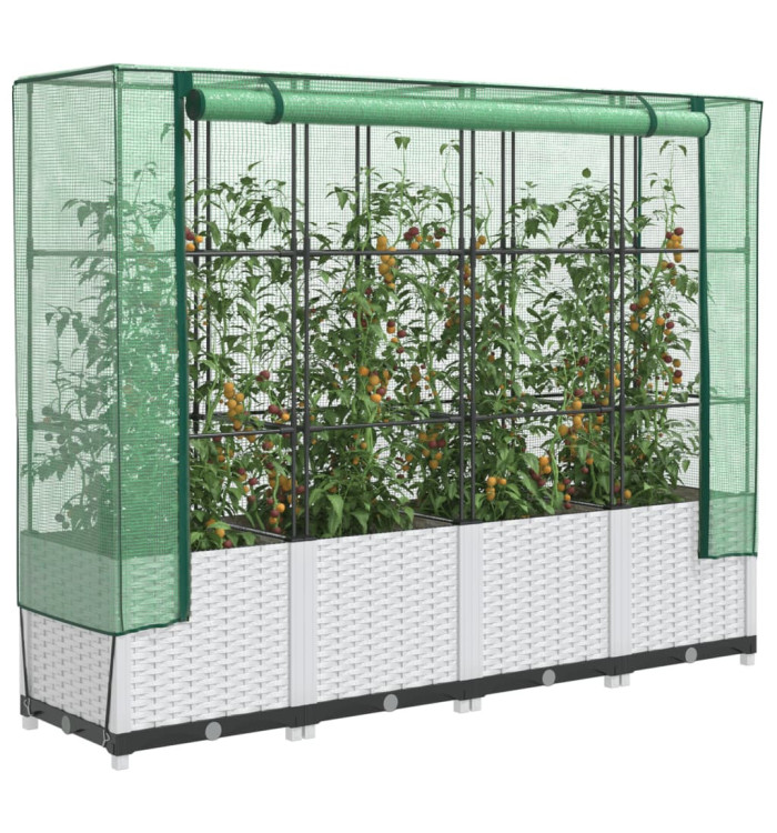 Jardinière surélevée avec housse aspect rotin 160x40x138 cm | Mobilier & Déco