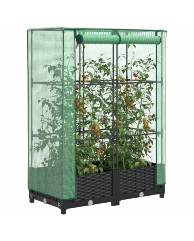 Jardinière surélevée avec housse aspect rotin 80x40x123 cm | Mobilier & Déco