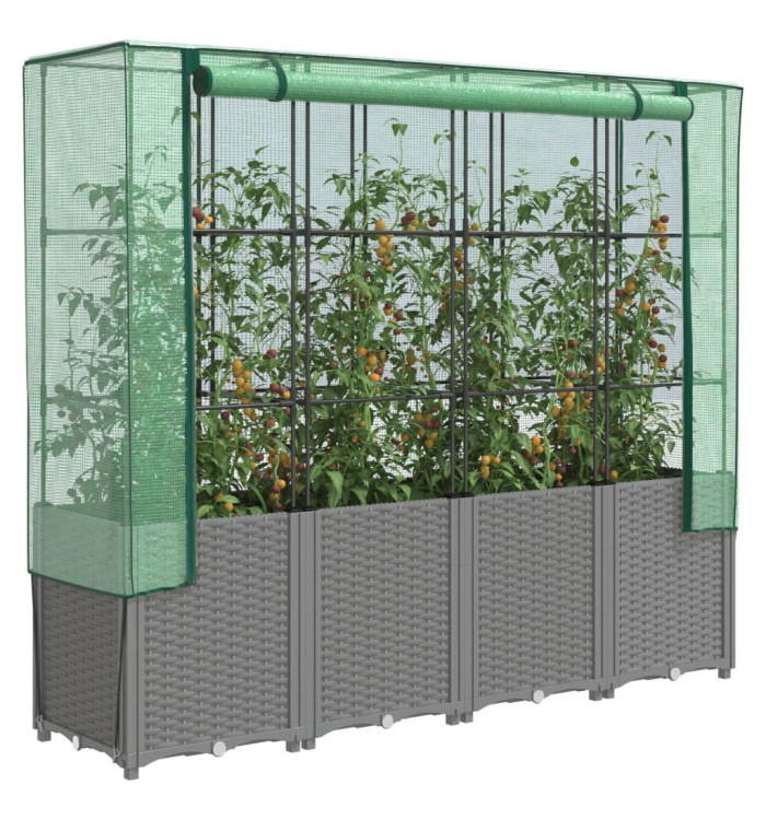 Jardinière surélevée avec housse aspect rotin 160x40x153 cm | Mobilier & Déco