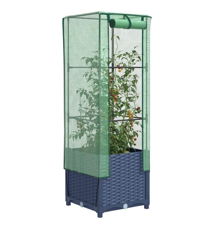 Jardinière surélevée avec housse aspect rotin 40x40x139 cm | Mobilier & Déco