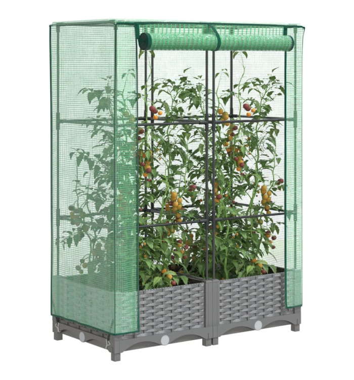 Jardinière surélevée avec housse aspect rotin 80x40x123 cm | Mobilier & Déco