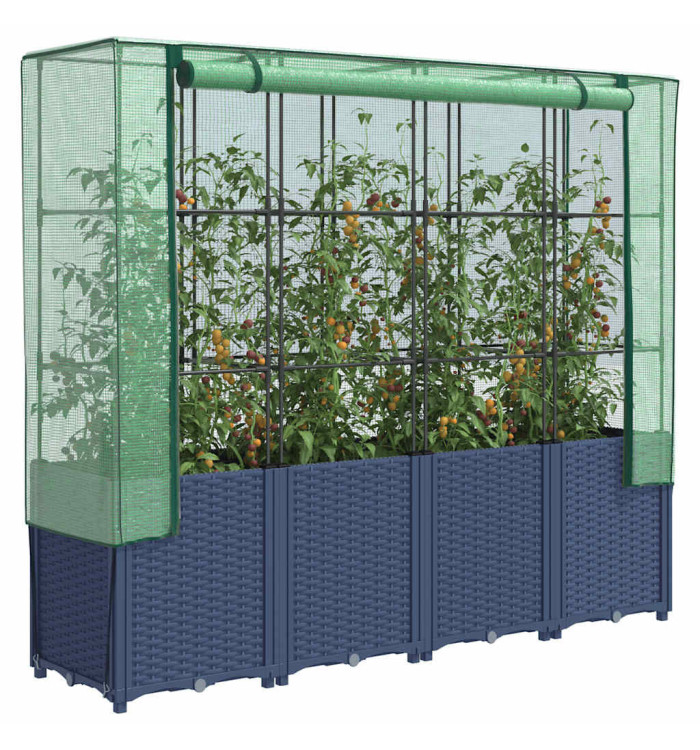 Jardinière surélevée avec housse aspect rotin 160x40x153 cm | Mobilier & Déco