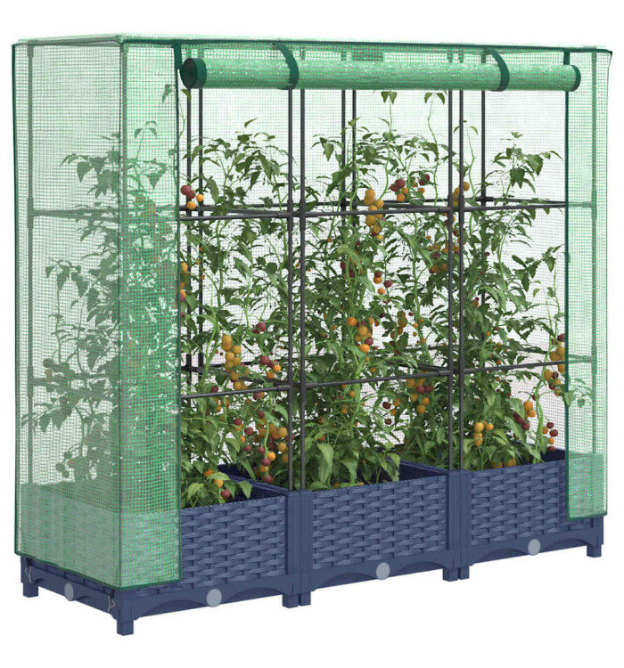 Jardinière surélevée avec housse aspect rotin 120x40x123 cm | Mobilier & Déco