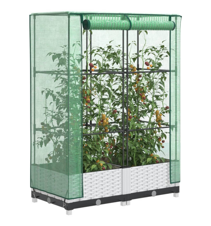 Jardinière surélevée avec housse aspect rotin 80x40x123 cm | Mobilier & Déco