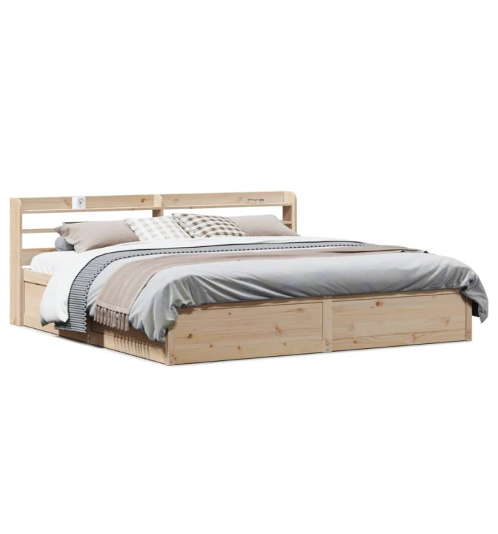 Cadre de lit avec tête de lit 180x200 cm bois de pin massif | Mobilier & Déco