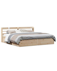 Cadre de lit avec tête de lit 180x200 cm bois de pin massif | Mobilier & Déco
