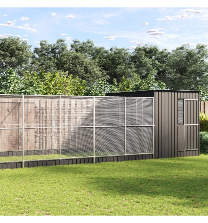 Volière avec extension argenté 704x303x216 cm acier | Mobilier & Déco