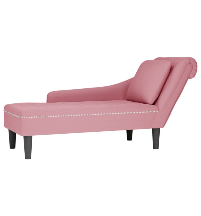 Fauteuil long avec coussin et accoudoir droit rose velours | Mobilier & Déco