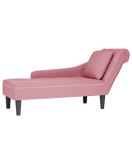 Fauteuil long avec coussin et accoudoir droit rose velours | Mobilier & Déco