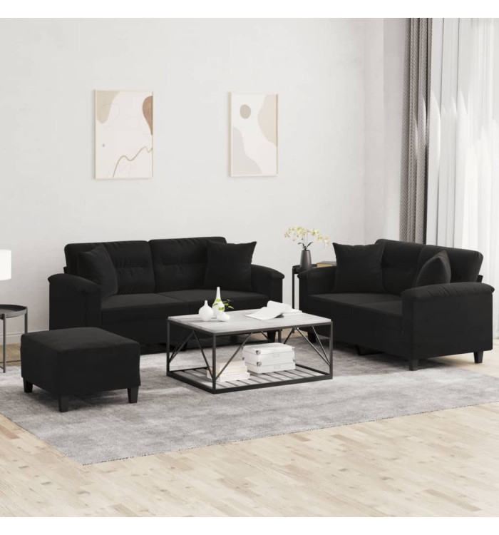 Ensemble de canapés 3 pcs avec coussins Noir Tissu microfibre | Mobilier & Déco