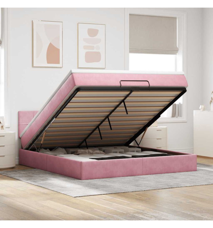 Lit ottoman avec matelas et LED Rose 180x200 cm velours | Mobilier & Déco