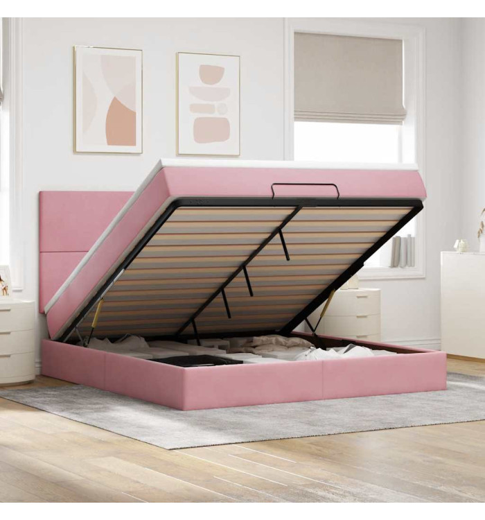 Cadre de lit ottoman avec matelas rose 180x200 cm velours | Mobilier & Déco