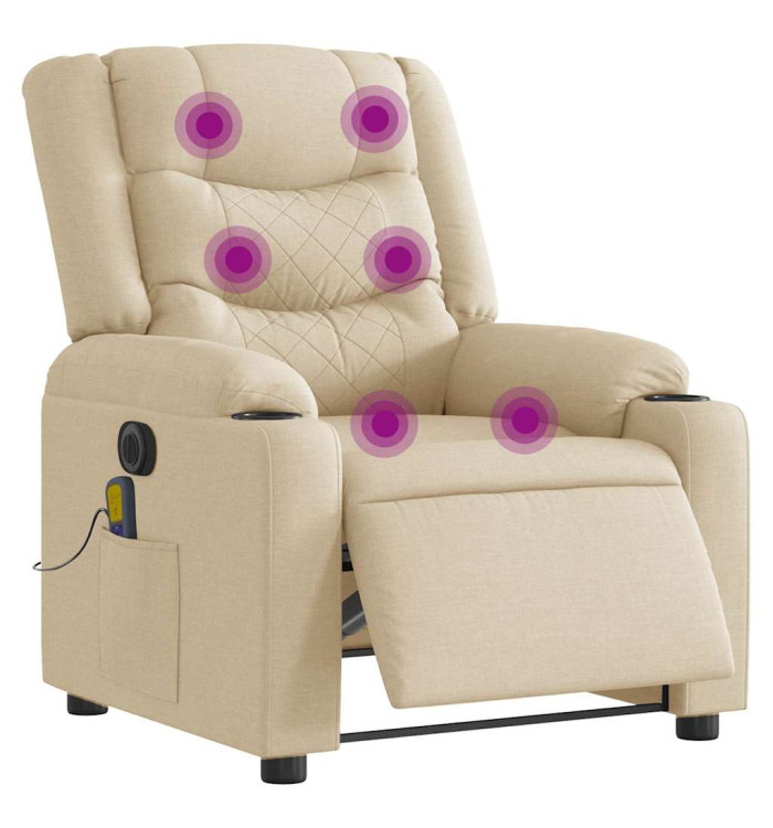 Fauteuil inclinable de massage électrique crème tissu | Mobilier & Déco