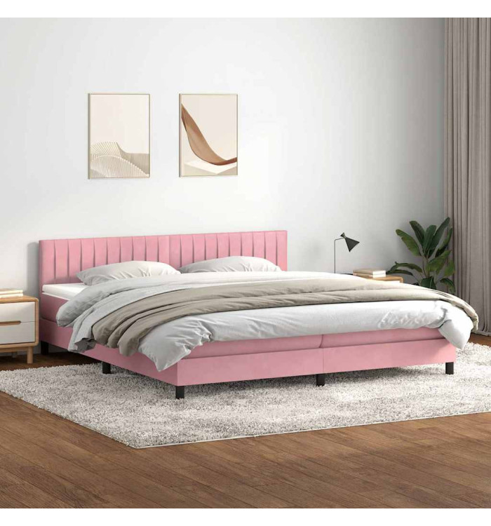 Sommier à lattes de lit avec matelas rose 200x210 cm velours | Mobilier & Déco