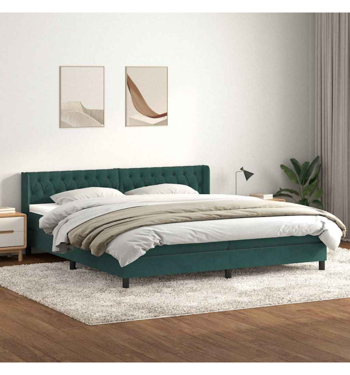 Sommier à lattes de lit et matelas vert foncé 200x210cm velours | Mobilier & Déco