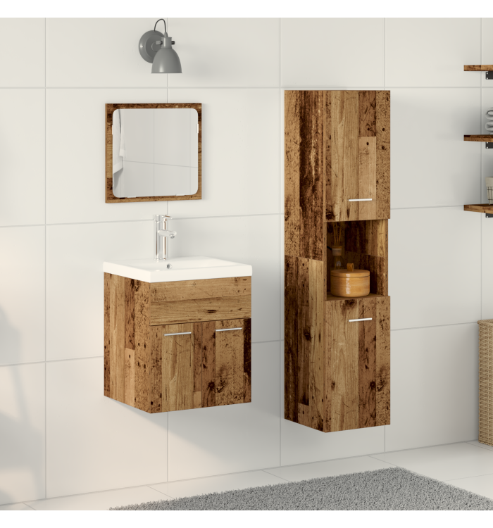 Ensemble de meubles de salle de bain 4 pièces - Bois ancien en bois d'ingénierie | Mobilier & Déco