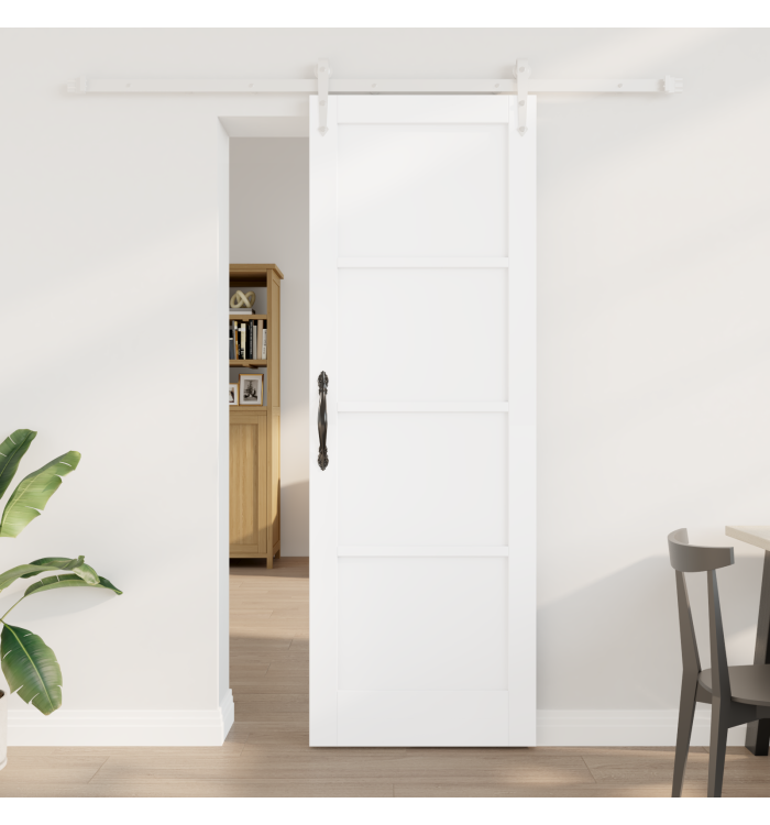 Porte coulissante avec matériel blanc 73,5x211 cm en pin massif, Porte intérieure 'ORKDAL'blanche 73,5x211x4 cm en pin massif 