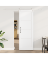 Porte coulissante avec matériel blanc 73,5x211 cm en pin massif, Porte intérieure 'ORKDAL'blanche 73,5x211x4 cm en pin massif 