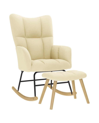 Chaise à bascule avec repose-pied Crème Tissu | Mobilier & Déco