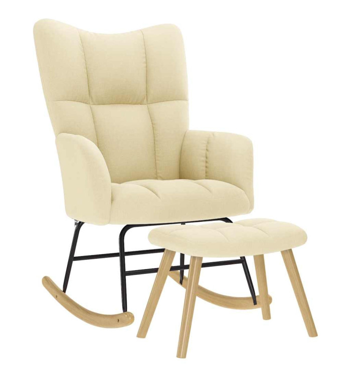 Chaise à bascule avec repose-pied Crème Tissu | Mobilier & Déco