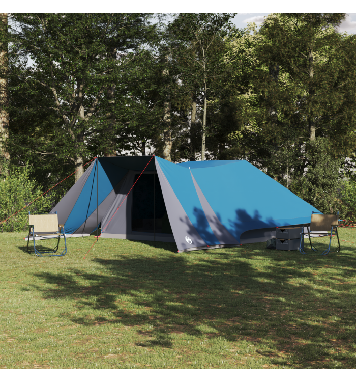 Tente Familiale avec Auvent Étendu - Bleu - Tente Étanche pour 12 Personnes | Mobilier & Déco