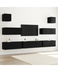 Ensemble de meubles TV mural 7 pièces en chêne noir et bois d'ingénierie | Mobilier & Déco