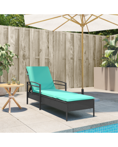 Transat avec coussin Noir 63x200x81 cm en rattan | Mobilier & Déco