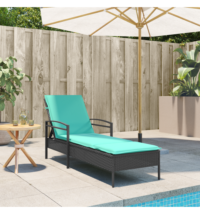 Transat avec coussin Noir 63x200x81 cm en rattan | Mobilier & Déco