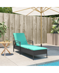 Transat avec coussin Noir 63x200x81 cm en rattan | Mobilier & Déco