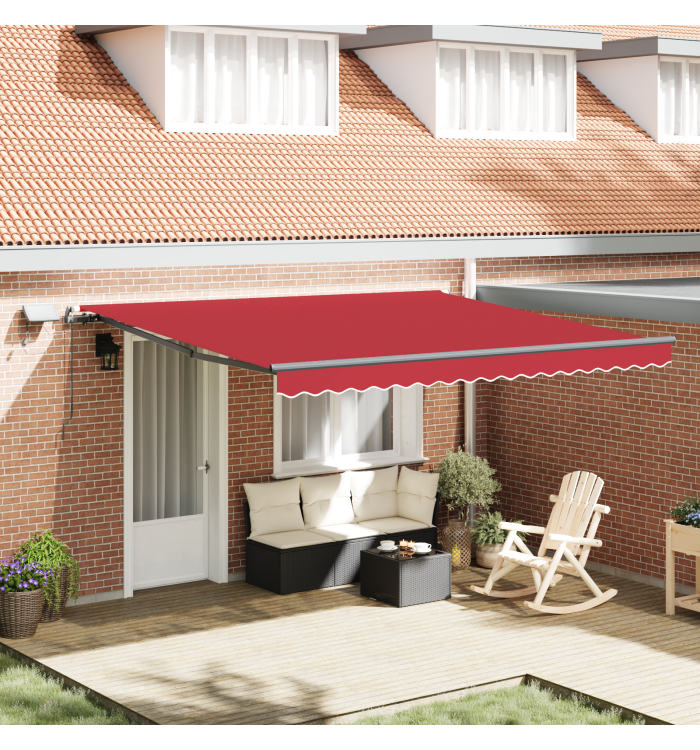 Auvent manuel rétractable avec LED rouge 400x300 cm | Mobilier & Déco